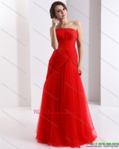 New Arrival Strapless Floor Length Ruching Dama Dress in Red