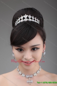 Boeknot Shape Rhinestone Jewelry Set Including Necklace Crown And Earrings