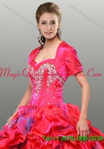 Discount Red Satin Special Occasion Quinceanera Jacket with Beading