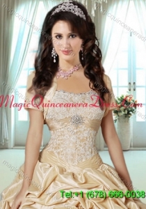 Lovely Taffeta Open Front Quinceanera Jacket in Champagne
