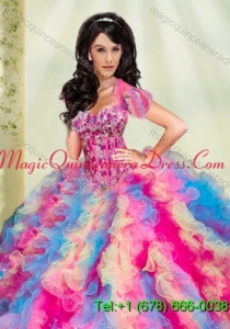 Luxurious Multi-color Organza Quinceanera Jacket with Appliques and Ruffles