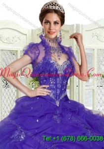 Purple Organza Special Occasion Wedding Bolero with Ruffles and Open Front