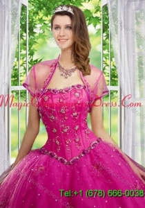 Beautiful Beading and Appliques Hot Pink Tulle Quinceanera Jacket