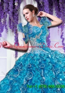 Brand new Organza Beading and Ruffles Quinceanera Jacket in Blue
