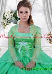 Custom Made Embroidery and Beading Green Long Sleeves Jacket For Quinceanera