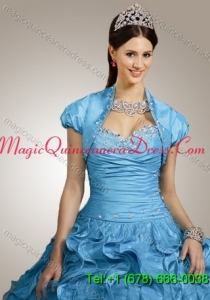 Special Beading and Ruffles Quinceanera Jacket with Ruching in Aqua Blue