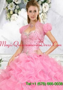 Exquisite Beading and Ruffles Quinceanera Jacket in Pink