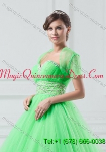 Exquisite Open Front Organza Spring Green Quinceanera Jacket For 2015