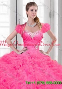 Luxurious Beading and Ruching Organza Quinceanera Jacket with Pink
