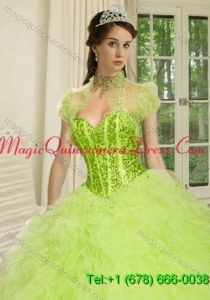 The Brand New Style Beading and Ruffles Quinceanera Jacket in Spring Green