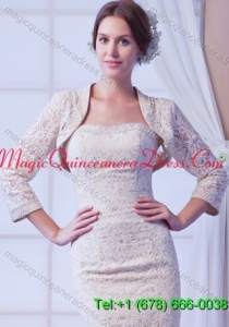2015 Champagne Long Sleeves Jacket With Lace