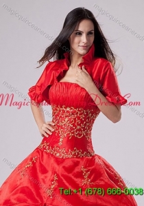 2015 Most Popular Open Front Short Sleeves Quinceanera Jacket in Red