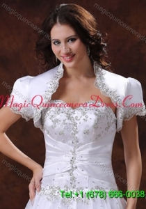Short Sleeves White Quinceanera Jacket With Beading