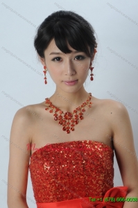 Exquisite Red Intensive Jewelry Set Necklace And Head Bowknot