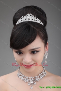 Luxurious Rhinestone and Alloy Dignified Ladies Tiara and Necklace