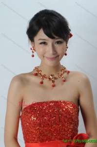 Mysterious Red Intensive Flowe Necklace And Headflower