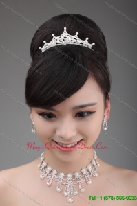 Shimmering Multi Layers Pearl Alloy Tiara and Necklace