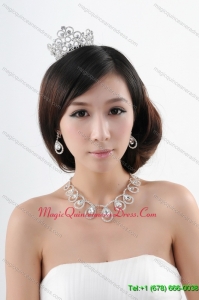 Romantic Rhinestone Jewelry Set Including Tiara Necklace And Earrings