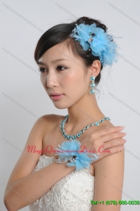 Auqa Blue Rhinestones Alloy Jewelry Sets including Earing and Necklace