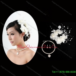 Charming Jewelry Set with Headpiece Immitation Pearl Necklace and Earrings