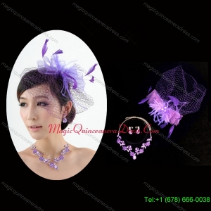 Graceful Purple Rhinestone Necklace and Earrings Wedding Jewelry Set