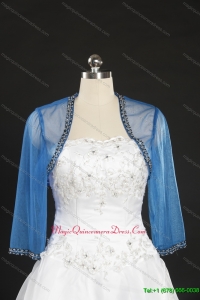 2014 Discount Baby Blue Long Sleeves Wraps with Beading