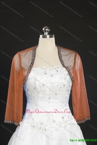 2014 Fashionable Rust Red Long Sleeves Wraps with Beading