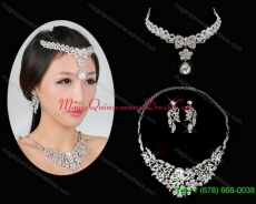 Alloy Wedding Jewelry Set including Necklace and Earrings in Silver