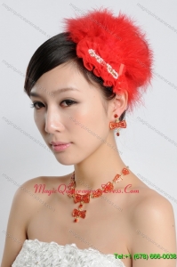 Red Luxurious Rhinestone Ladies Jewelry Set Including Necklace and Headpiece