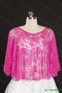 2014 Hot Pink Beading Lace Wraps for Wedding Party