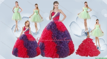 Elegant Ruffles Multi Color Quinceanera Dress and Apple Green Short Prom Dresses and Multi Color Halter Top Little Girl Dress