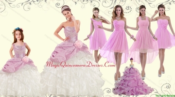 Elegant Ruffles Multi Color Quinceanera Dress and Pink Short Dama Dresses and 2015 Straps Ruffles Little Girl Dress