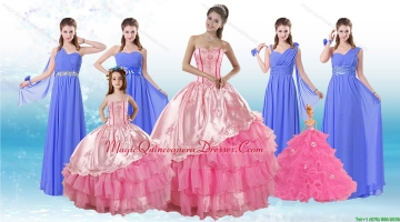 Ruffled Layers Sweetheart Quinceanera Dress and Elegant Ruching Long Dama Dresses and Rose Pink Floor Length Little Girl Dress