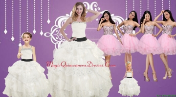 Strapless Beading White Quinceanera Dress and Baby Pink Sweetheart Short Prom Dresses and White Straps Beading Little Girl Pageant Dress