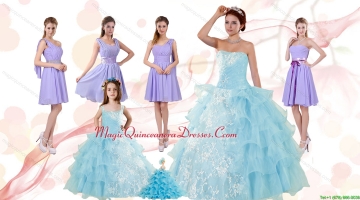 Strapless Ruffles Elegant Quinceanera Dress and Lavender Mini Length Prom Dress and Appliques and Ruffles Baby Bule Little Girl Pageant Dress