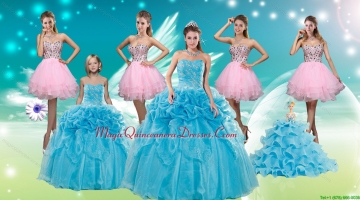 Baby Blue Ball Gown Pick Ups Quinceanera Dress and Beading Rose Pink Short Dama Dresses and Pick Ups Little Girl Dress