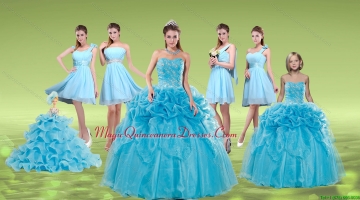 Pick Ups and Embriodery Baby Blue Quinceanera Dress and Ruching Short Dama Dresses and Embroidery Baby Blue Little Girl Dress