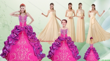 Spaghetti Straps Multi Color Quinceanera Dress and Long Ruching Dama Dresses and Ruffels and Embroidery Little Girl Dress
