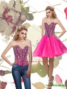 2015 Cheap A Line Hot Pink Dama Dress with Beading