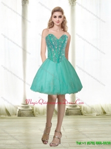 Discount 2015 Beading and Appliques Sweetheart Dama Dress in Turquoise