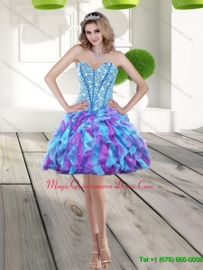 Discount 2015 Beading and Ruffles A Line Dama Dress in Multi Color