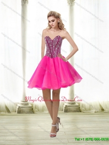 Discount A Line Beading Sweetheart Dama Dress in Hot Pink