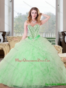 Fashionable Beading and Ruffles Sweetheart 2015 Quinceanera Dresses in Apple Green