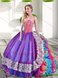 Fashionable Sweetheart Beading and Ruffles 2015 Quinceanera Dresses in Multi Color