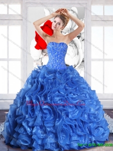 2015 Hot Sale Ball Gown Quinceanera Dresses with Beading and Ruffles