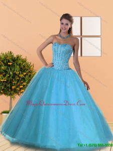 Hot Sale Beading Sweetheart Blue Quinceanera Dresses for 2015