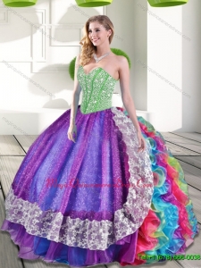 Hot Sale Sweetheart Beading and Ruffles 2015 New Style Quinceanera Dresses in Multi Color