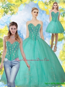 2015 Luxury Beading and Appliques Turquoise Sweetheart Quinceanera Dresses