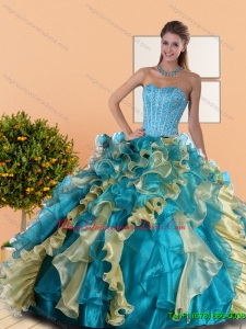2015 Luxury Sweetheart Quinceanera Dress with Beading and Ruffles