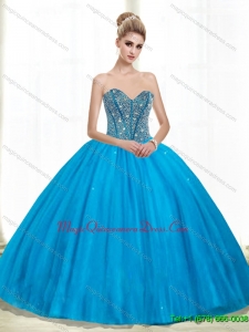 2015 Romantic Sweetheart Ball Gown Beading Quinceanera Dresses in Teal